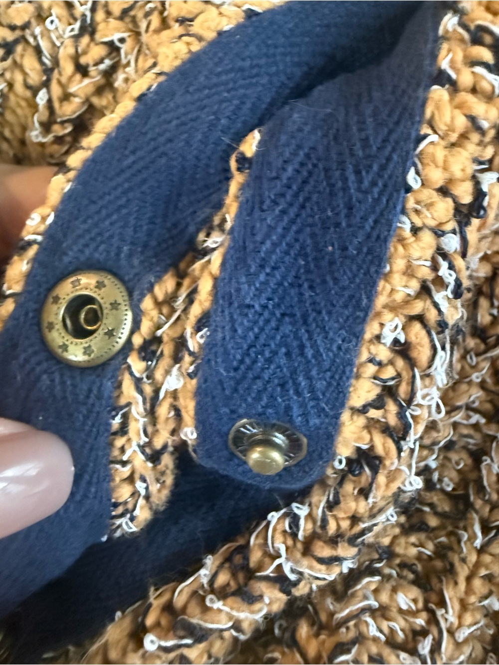 Free People. Valentina Chunky Sleeveless Tunic Sweater. Tan/Navy/White. Medium. - Picture 12 of 14